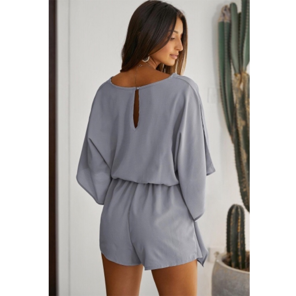 •Born To Fly Kimono Style Grey Romper• - Picture 4 of 7